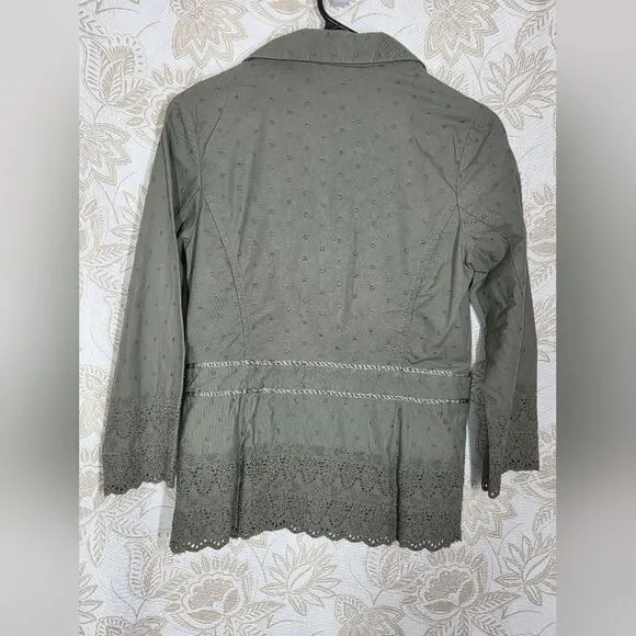 OLD NAVY VINTAGE 100% COTTON Y2K ARMY GREEN JACKET BLAZER W/EMBROIDERY sz S NEW - Picture 2 of 11